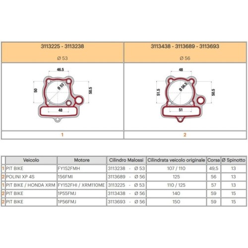 Cilindro Ø56 Allum. Sp.ø 13 PIT Bike 125 4t Malossi 3113689