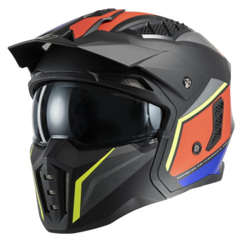 Casco jet trasformabile MPH Harrier Cuby Nero opaco/Rosso/Blu ECE 22.06 - immagine prodotto 1