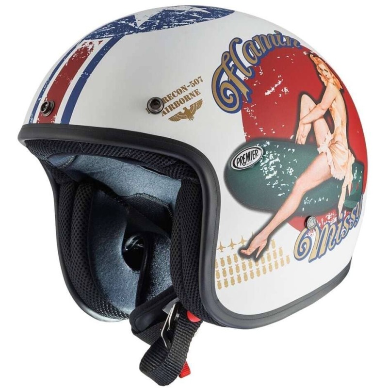 Casco Jet Premier Classic Grafica PINUP Bianco Nero Opaco | Motorsportstore