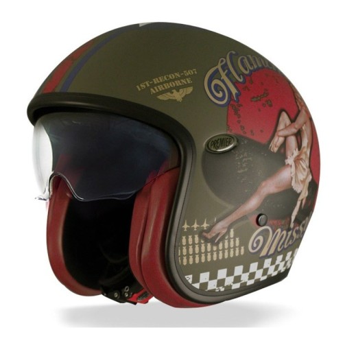 Casco Jet Premier Vintage Grafica PINUP Military Nero Opaco | Motorsportstore