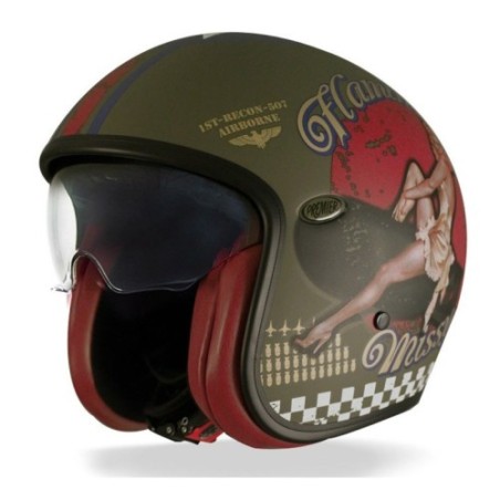 Casco Jet Premier Vintage Grafica PINUP Military Nero Opaco | Motorsportstore