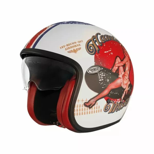 Casco Jet Premier Vintage Grafica PINUP Bianco Nero Opaco | Motorsportstore
