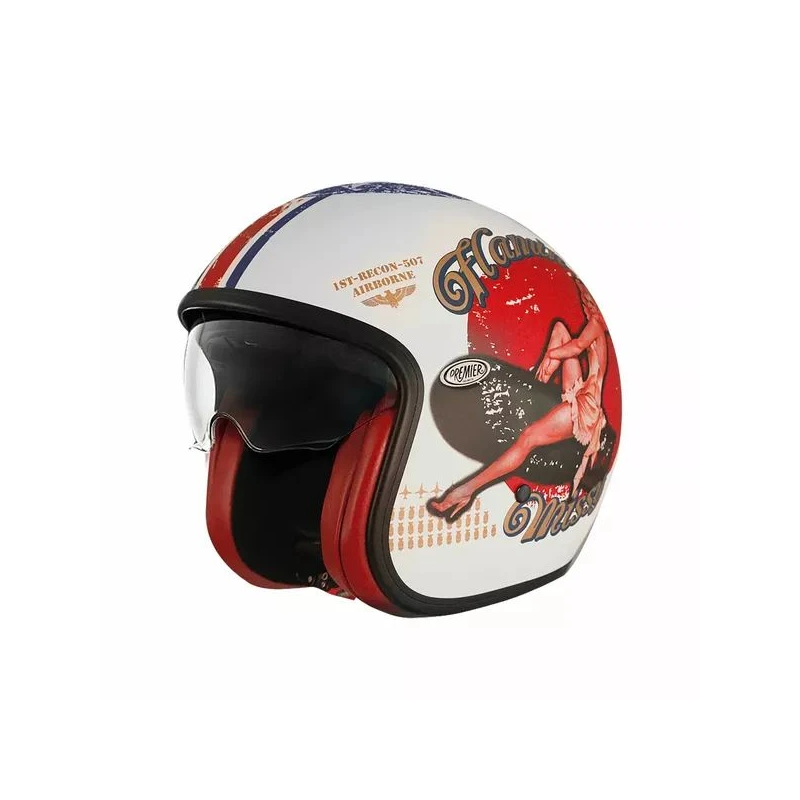 Casco Jet Premier Vintage Grafica PINUP Bianco Nero Opaco | Motorsportstore