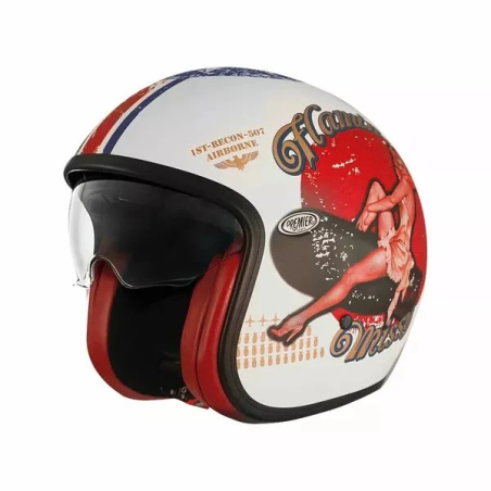 Casco Jet Premier Vintage Grafica PINUP Bianco Nero Opaco | Motorsportstore